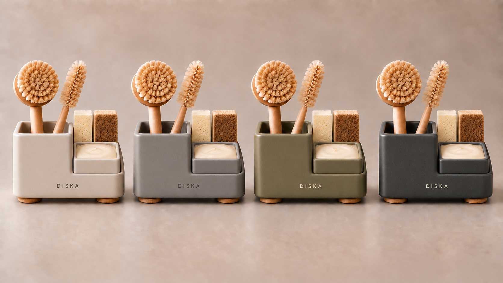 The Diska Stand in four colours: Stone, Slate, Moss and Coal