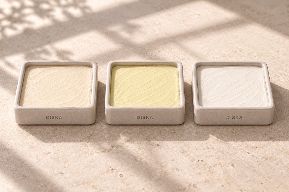 Three paste scents in square pots: Original, Citrus and Unscented
